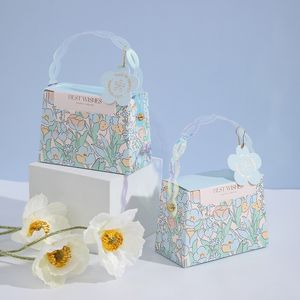 Flower Gift Boxes Candy Cake Paper Package Handle Box Cookie Chocolate Souvenir Wedding Gift Packaging Party Favors for Guests CX220423