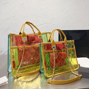 Jiang transparente Handtasche Strand Einkaufstasche Damen Gelee Einkaufstaschen echte Leder Diamantgitter Handtaschen große Kette zusammengesetzte Geldbörse