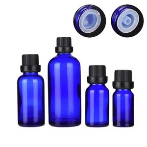 Empty Blue Glass Bottle Protect Form Light Black Screw Lid With Inner Plug Portable Refillable Cosmetic Packaging Container 5ML 10ML 15ML 20ML 30ML 50ML 100ML