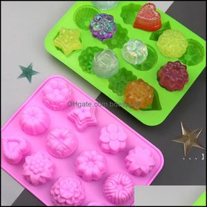 Baking Mods Bakeware Kitchen Dining Bar Home Garden Newbaking Cake Chocolate Mod Sile Soap Molds 12 Hole Flower Shaped Bake Tray Candy Ma