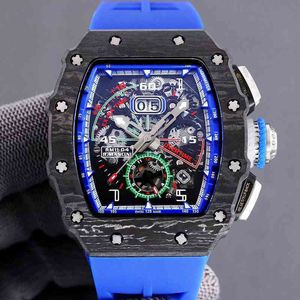 Uxury Watch Data luksusowe męskie mechanicy obserwuj Richa Business Pral RM11-04 Automatyczne mechaniczne młyny czarne węglowe lutowanie niebieska taśma