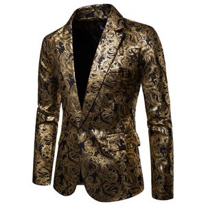 Blazers florais dourados masculinos negócios casual terno vestido de casamento blazer dourado 220527