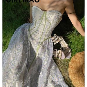 ウミマオレース刺繍純粋な欲望エレガントな花の春と夏の気質女性ボトムリングロングサスペンダードレスY2K220506