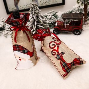 Noel Şarap Şişesi Kapağı Noel Baba Geyik Şişeleri Şişeler Şeker Drawstring Çantaları Noel Hediye Çantası Xmas Masa Dekorasyonu BH7141 TYJ