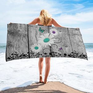 Handtuch Holzmaserung Gänseblümchen Schmetterling Retro Kunst Bad Camping Badezimmerzubehör Mikrofaser Strandtücher für Erwachsene