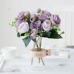 Ghirlande di fiori decorativi Bouquet 9 teste Peonia artificiale Tea Rose Camelia Fiore finto di seta per soggiorno fai da te Giardino di casa Deco di nozze