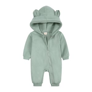 Nyfödd långärmad rompers björn jumpsuit baby pojkar flickor kläder spädbarn onesies solida hoodies kostym playsuits