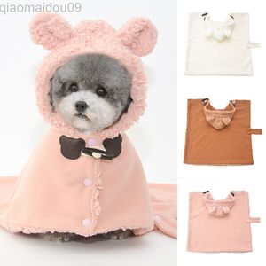 帽子フリースと犬の猫の毛布暖かいエットペット服ソフトウォーウォッシング可能なペットふわふわしたマントかわいい毛布カバースリープマットタオルL220810