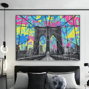 Graffiti Bunte Brücke Und Zug Poster Und Drucke Street Art Leinwand Malerei Bilder Für Wohnzimmer Dekoration