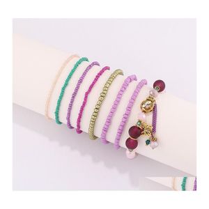 Gioielli di moda bohémien con perline Mtilayer Fili Bracciale con cordino Stile etnico Ciondolo a farfalla Perline color caramella Drop Delivery Brace Dhknz