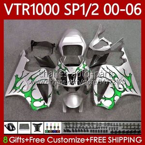 OEM-Karosserie für HONDA VTR RTV 1000 VTR1000 00 01 02 03 2004 2005 2006 Karosserie Grüne Flammen 123No.166 RC51 SP1 SP2 VTR-1000 2000 2001 2002 2003 04 05 06 RTV1000 00-06 Verkleidung