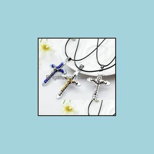 Colares pendentes cruzam Jesus Cristo crucifix Cat￳lico com colar de corrente de couro Beautif Carshop2006 Drop Deliver