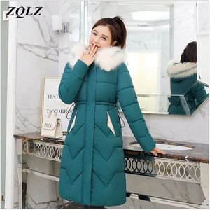 ZQLZ Winter Jacket Women Thick Warm Slim Cotton Parka Mujer Casual Hooded Fashion Big Fur Winter Coat Female 201201
