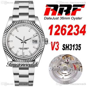 ARF V3 126234 36mm Cal SH3135 Automatyczny Zegarek Mężczyzna Flabed Bezel Silver Stick Dial 904L Bransoletka OystersterSeel z karty gwarancyjnej Super Edition TimeZonewatch R07