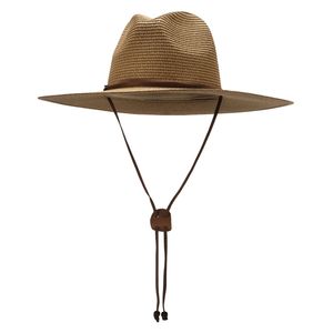 Wide Brim Women Men Panama Straw Hat with Chin Strap Summer Garden Beach Sun Hat Ribbon Tie UPF 50 220525