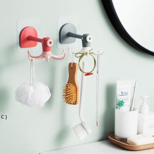 cartoon small rotatable hook household kitchen six-claw strong punch-free wall-mounted non-marking sticky hook CCA13175