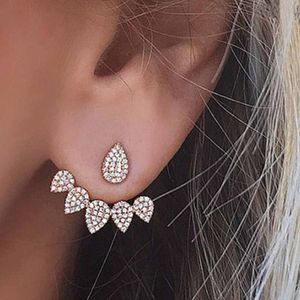 Stud Trendy Leaf Earrings Full Crystal Front Back Double Sided For Women Fashion Ear Jewelry Piercing EarringsStud