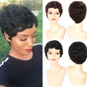 Synthetische pruiken Aosiwig Ladies Classic Human Hair Wig Short Korly Natural African Black Women Dark Brown Kend22