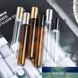 10ml vidro âmbar vidro na garrafa do rolo com óleo essencial de aço inoxidável dos óleos essenciais do perfume Recipientes