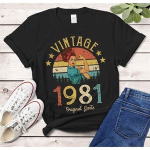 Vintage 1981 Originaldelar Tshirt 40 år gammal 40 -årsdagspresent Idé Kvinnor Mamma fru Dotter rolig retro tee -skjorta 220613