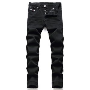 Herren-Designer-Jeans, mehrfarbig, gewaschen, schmales Bein, Knopfleiste, schmal, leicht, dehnbar, Motorrad-Denim, schmal, kariert, Hose, Größe 29–40