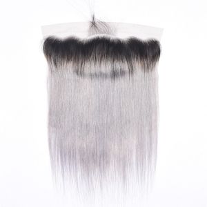 Ombre Hair Lace Frontal 1B/серый темный корень бразильской девственной прямой стиль тела