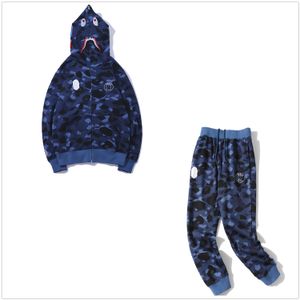 Hoodies Men Sets Designer Tracksuit Spios Stopi garnitury męskie garnitur duży dopasowany wzór rekin Full-Zip Bluet Big Pocket Loose Camo Shark Wide M-3xl B1