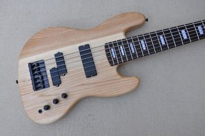 Fabriksanpassad naturlig träfärg 6 strängar Electric Bass Guitar Rosewood Fingerboard Block fret Inlay Black Hardwares Erbjudande anpassade