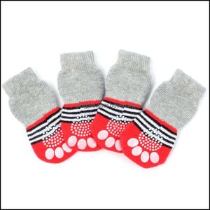 Dog Apparel Supplies Pet Home Garden 4Pcs Small Warm Soft Socks Anti-Slip Cotton Knit Skid Bottom Drop Delivery 2021 Bvrke