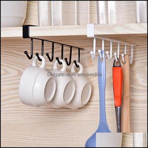 Kitchen Storage Organization Iron 6 Hooks Shelf Under-Cabinet Shees Mug Cup Hanger Wardrobe Under Tie Sundries Organizer Drop Delivery 202