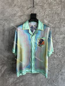 Casablanc masao men designer shirts leisure Hawaiian Beach Short Sleeve gradient stripe ghost face silk printed shirt217e