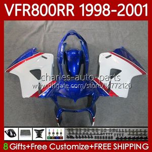 Kropps kit för Honda Interceptor VFR 800RR 800 CC RR VFR800RR 1998 1999 2000 2001 Bodywork 128NO.74 Vitblå VFR-800 800CC VFR800R 98-01 VFR800 RR 98 99 00 01 FAIRING