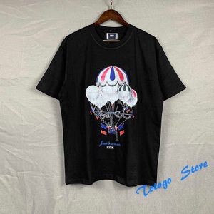 Summer Style Casual Couples Kith Oversized T Shirt Men Women Black White Apricot Vintage Air Balloon Printing Kith Tee