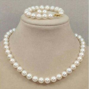 Natural 8-9 mm rund Südsee weiße Perlenkette Set 18 