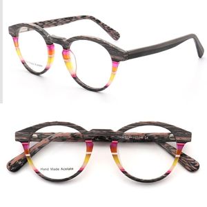 ファッションサングラスフレームレミスウッドグレインラウンド眼鏡フレーム男性レトロヴィンテージ光学メガネ酢酸眼鏡眼鏡アイウェアブルーストライプ