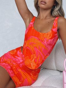 Summer Causal Print Sets Women Corset Tops skinny bainha Wrap Hip Skirt Matching Suit Feminino Tilhas de Streetwear Cx220518