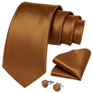 Bow Ties Mens Tie Gold Solid Silk Wedding For Men Party Business Fashion Necktie Hanky Gravata Set DiBanGu Design SJT-7306 Fier22