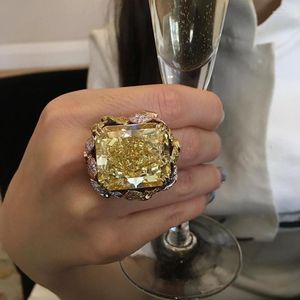 Hochzeit Ringe Est Mode Prinzessin Cut Big Champagner Zirkon Ring Einzigartige Stil Engagement Für Frauen Doppel Farben Schmuck Wynn22