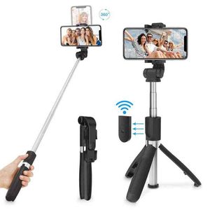 Mobil Selfie Stick toptan satış-Kablosuz Bluetooth uyumlu selfie stick tripod uzak kepenk ile akıllı telefon üç bir monopod mobil katlanabilir AA220315