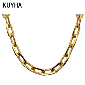 Mirror Polish Silver Never Fade Stainless Steel Long Square Chain Connected Chain Link Necklace for Women T200113