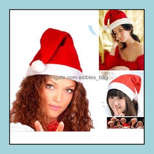 Parti Şapkaları Festival Malzemeleri Ev Bahçe Fabrikası Fiyatı 1500 PCS Kırmızı Noel Baba Şapka Tra Yumuşak Peluş Noel Cosplay ch dhwuw