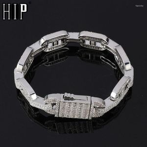 Link Chain Hip Hop 15mm Full Heavy Baguette Zircon Rock Brass Iced Out Bling CZ Cubic Zirconia Armband för män Kvinnor smycken Fawn22