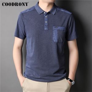 Coodrony marca verão chegada verdadeiro bolso manga curta polo-camisa homens roupas de algodão negócios casual camiseta homme z5170s 220706