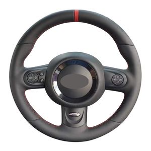 Steering Wheel Covers Car Cover DIY Hand-stitched Black Artificial Leather Accessories For Mini CooperSteering