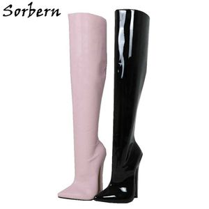 Sorbern Hard Shaft Knee High Boots För Kvinnor Skräddarsy 18cm Heels Pekade Toe Shoe Stiletto Vegan Fetish Heeled