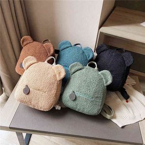 حقيبة ظهر على ظهر Bagportable Mini Children Travel التسوق عارضة خريف شتاء Lamb Fleece Women Women Cute Bear على شكل كتف 220723