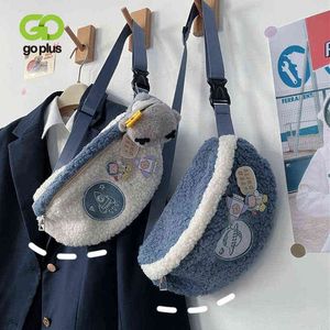 Goplus Damen-Hüfttasche, Kawaii, modische Geldbörsen, Umhängetaschen, Brusttasche für Mädchen, Winter-Plüsch, Schule, Student, Hobo-Tasche, 220608