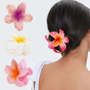 Korea Lily Shape Hair Claw for Women Bohemia Clamps Plumeria Flower Hair Clip Ponytail Hairpins Bath Barrette Holiday Hawaii Headpieces