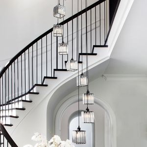 Nordic Antique Pendant Lamps For Hall Foyer Stair Loft Home Decor Black Gold Duplex Villa Farmhouse Chandelier E27 Hanging Lamp