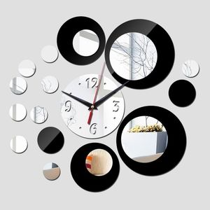 壁の時計本物のクォーツ時計リビングルームダブルカラー3D幾何学ホームデコレーションステッカー静止画